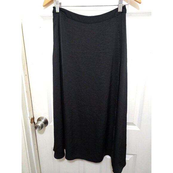 Lattelier Black Silky-smooth Flowy Midi Split On Side Skirt With Side Zipper Clo - Picture 2 of 9